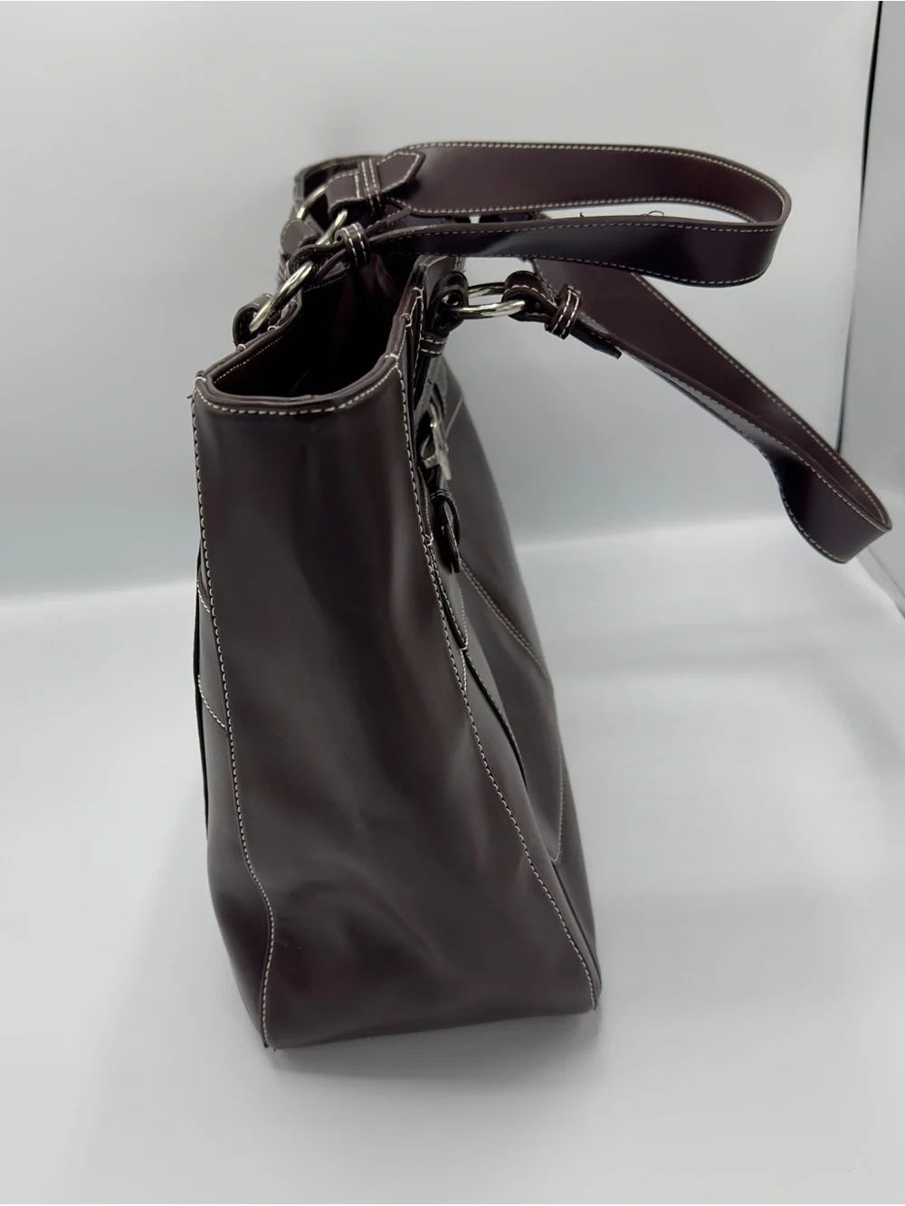 Wilsons Leather Dark Brown Tote with Silver Hardware